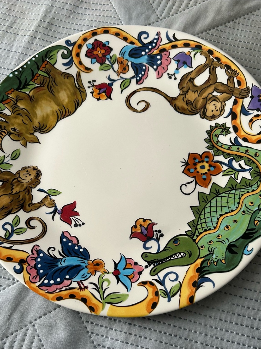 Hand-Painted Ceramic 12” Plate with Multicolor Animal Motif Cottage Collection